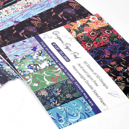 Origami 6x6 Paper Kit 150 Sheets 50 Vivid Colors Double Sided Same Printed Traditional Patterns Square for Arts Crafts Projects Japan traditional Chiyo Japanese Chiyogami - Crafty Corner