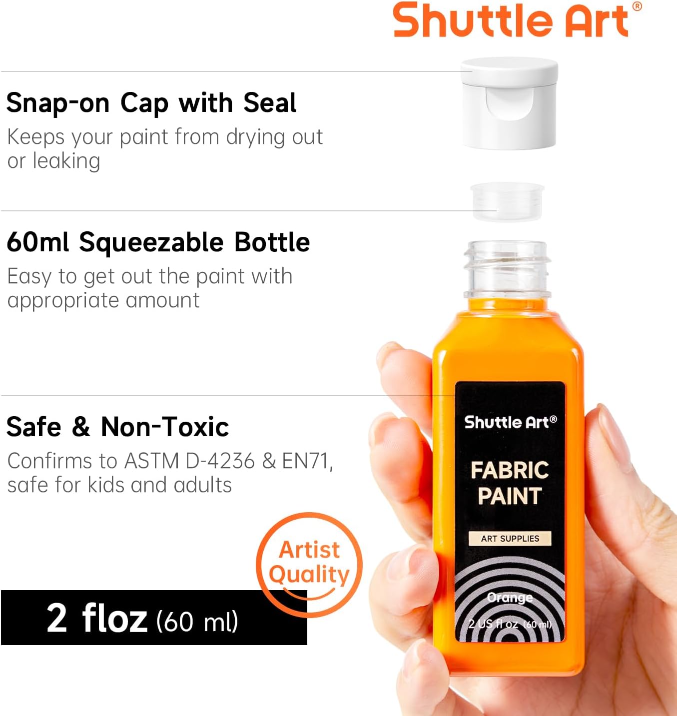 Shuttle Art Fabric Paint, 18 Colors Permanent Soft Fabric Paint in Bottles (60ml/2oz) with Brushes, Palette, Stencils, Non-Toxic Textile Paint for T-Shirts, Shoes, Jeans, Bags, DIY Projects&Art