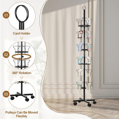 PATIKIL 6 Tier Rotating Greeting Card Rack, Metal Spinning Greeting Card Display Stand Portable Postcard Rack Holder Organizer for Postcard Sticker Photo Desk Book Stamp, Black