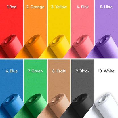 12" x 1200" (100 ft) Pack of 10 Rolls USA-Made Multi-Color Kraft Paper Rolls, 45 lbs/66 GSM – Colored Kraft Paper for Packing, Crafts, DIY Projects, Gift Wrapping – Non-toxic, Safe for Kids