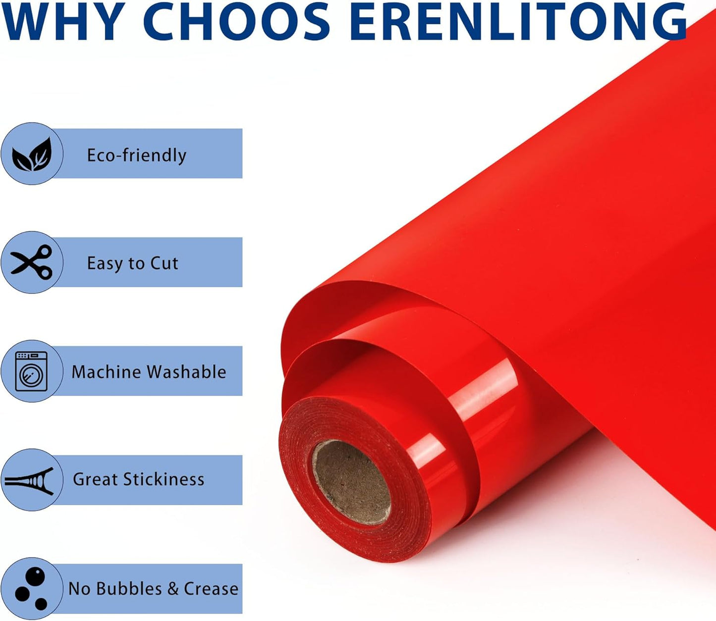 RENLITONG Red Iron on Vinyl 12Inch by 20ft Roll HTV Heat Transfer Vinyl for T-Shirt HTV Rolls for All Cutter Machine - Easy to Cut & Weed for Heat Transfer Design