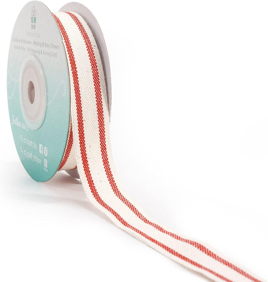 CT CRAFT LLC Ivory Cotton Red Stripes Ribbon 5/8" x 10 Yards for Home Décor Gift Present Wrapping DIY Crafts Birthday Wedding Bouquet Christmas - Crafty Corner