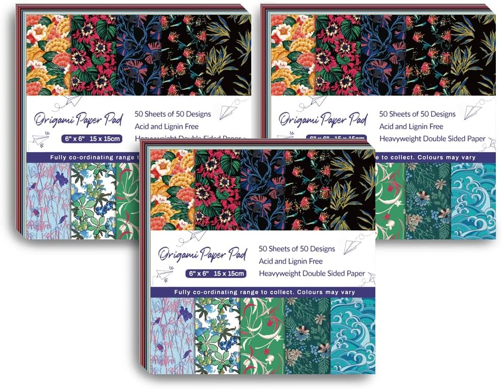 Origami 6x6 Paper Kit 150 Sheets 50 Vivid Colors Double Sided Same Printed Traditional Patterns Square for Arts Crafts Projects Japan traditional Chiyo Japanese Chiyogami - Crafty Corner