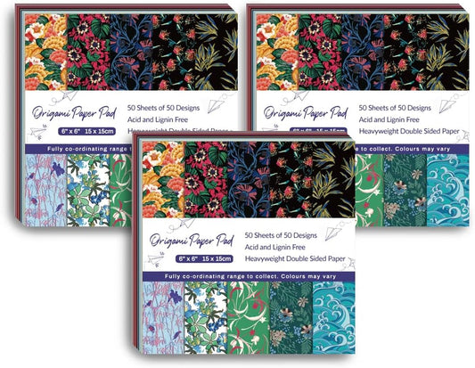 Origami 6x6 Paper Kit 150 Sheets 50 Vivid Colors Double Sided Same Printed Traditional Patterns Square for Arts Crafts Projects Japan traditional Chiyo Japanese Chiyogami - Crafty Corner