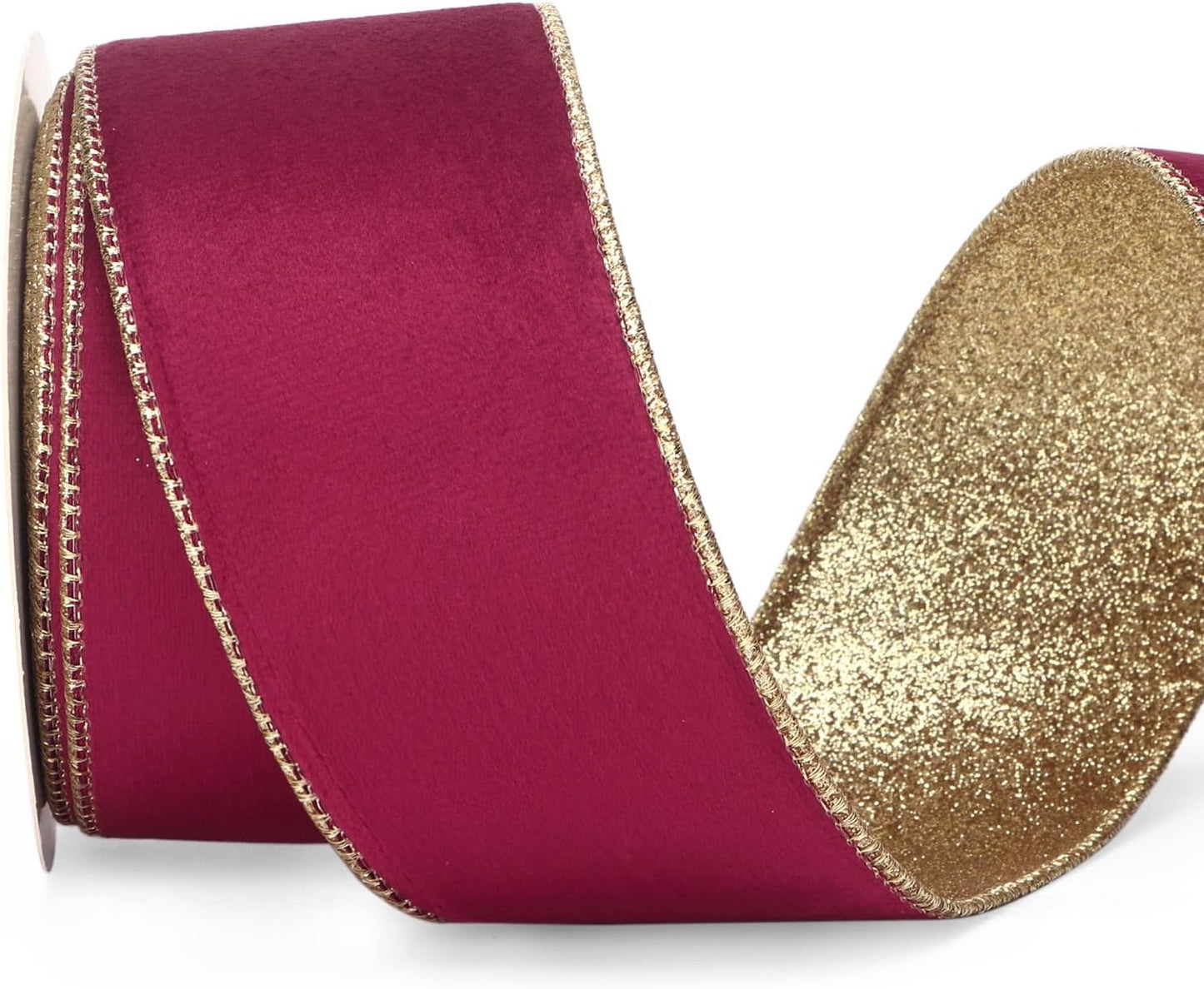 Ribbli Burgundy Velvet Wired Ribbon 2.5 Inch Burgundy Velvet with Gold Glitter Christmas Ribbon for Christmas Tree Decoration Big Bow Gift Wrapping Crafts Wreaths Supplies- 10 Yards - Crafty Corner
