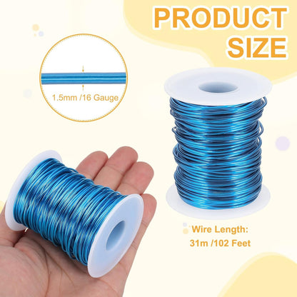 uxcell 16 Gauge / 1.5mm Anodized Aluminum Wire for Jewelry Craft Making, 102 Feet Bendable Flexible Wire for DIY Home Decor Gardening Sculpture, Blue