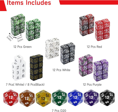 SIXPOINTS 130 Pieces MTG Counter Dice Plus 1 Life Counters Tokens 6 Sided D20 Dice & MTG Counters/Keyword Counters Set Compatible with Magic The Gathering, TCG, Card Games Accessories