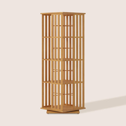 XIMN 360° Rotating Bamboo CD/DVD Shelf - 6-Tier Space-Saving Media Storage Cabinet for Movies, Organizer with Super Compact Design (Nature, 4 Tier)