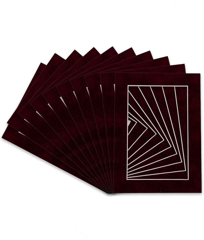 Pack of Ten Acid Free 11x14 Mats Bevel Cut for 8.5x11 Photos - Dark Red Suede Precut Matboards With Backing Boards and Self Seal Photo Mat Bags For Pictures, Photos, Framing - 4-ply Thickness