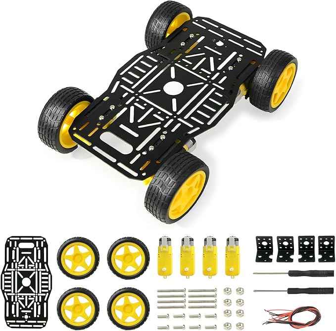 4WD Robot Car Chassis Kit for Arduino Raspberry Pi with Aluminum Alloy Chassis, TT Motor, 4 Wheels, Robot Car Platform for Robotics Projects, DIY Robot Chassis