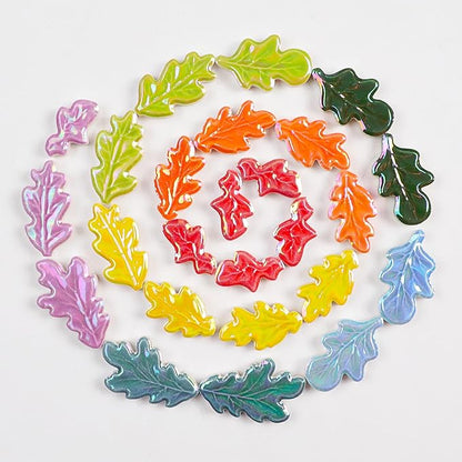 Mosaic Tiles for Crafts Bulk - Mini Ceramic Oak Leaves Pieces for DIY Kits & Adults DIY Mosaic Making Hobbies Decoration Stepping Stone and etc. (Iridescent Ceramic Tile Oak Leaves Mix)