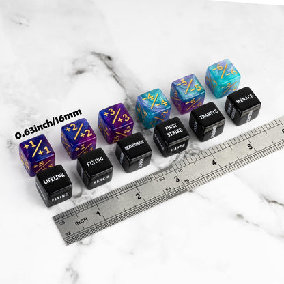 48 Pieces Keywords MTG Dice Counters Plus 1 Life Counter Dice Abilities Creature Stats Buff Tokens Dice Set for Magic The Gathering, MTG, TCG, Card Games Accessories