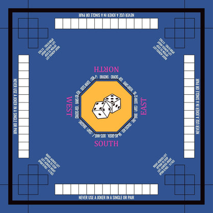 Mahjong Mat for Table 33''x33'', Non-Slip Mahjong Cloth Cover with Game Rules, Mahjong Tablecloth for Poker, Board Games Table Mat, Card Games, Tile Games, Dominoes (Blue)
