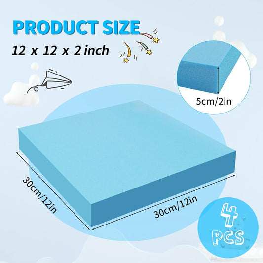LuckyFoam Blue 4 Pack 12x12x2 inch Foam Sheets 2 Inch Thick Polystyrene Rectangles XPS Foam Board Craft for Insulating DIY Modeling Art Supplies - Crafty Corner
