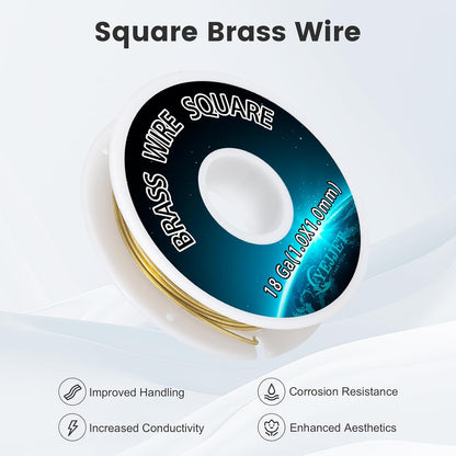 Square Brass Wire 18 Gauge 1.0x1.0mm (30 Feet) - Jewelry Crafting Wire for Metalworking, DIY Projects, Clockmaking