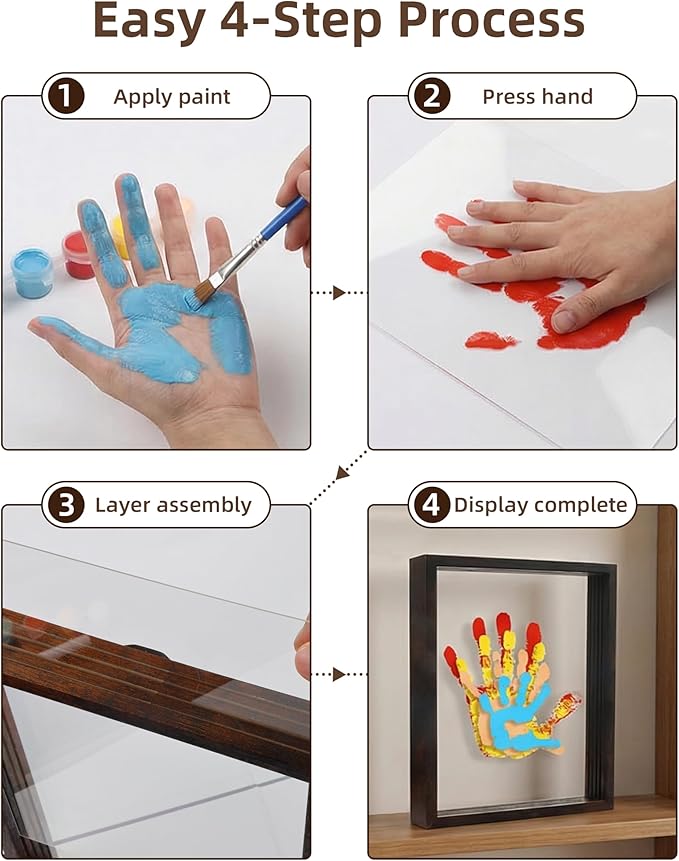 Family Handprint Kit DIY Hand and Footprint Casting Kit with Keepsake Photo Frame, 6 Non-Toxic Baby-Safe Paint, Personalized Gifts for New Parents, Grandparents, Couples from Newborn