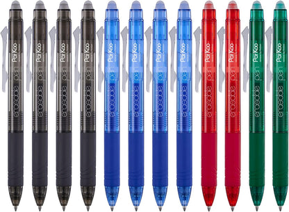 ParKoo Retractable Erasable Gel Pens Clicker Fine Point 0.7 mm, No Need for White Out, 4 Assorted Color Inks for Completing Sudoku and Crossword Puzzles, 12-pack