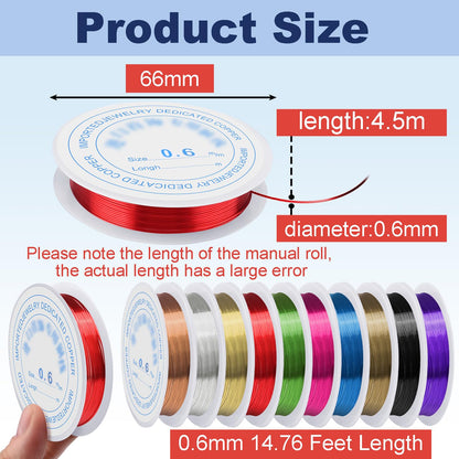 10 Rolls Copper Jewelry Wire, 10 Assorted Colors 0.6 mm Dia. Beading Wire for Jewelry Making Bracelet Earrings Rings Necklaces Flower Craft Projects