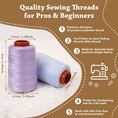 42 Colors Sewing Thread Kit All Purpose Polyester Thread Assorted Colors for Sewing Machine and Hand Stitching Use - 800 Yards per Spool