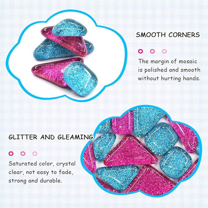 Swpeet 1 Pound Mixed Colors Shine Crystal Series Mosaic Tiles Assortment Kit, Square and Triangle Genuine Mosaic Tiles Glitter Crystal Mosaic Perfect for Home Decoration Crafts