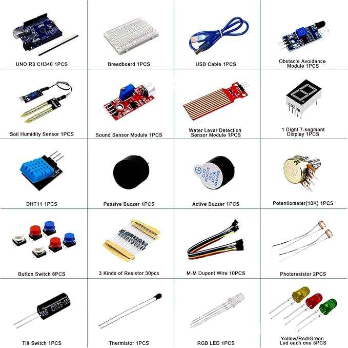 UNO Starter Kit for UNO R3 Development Board Basic Starter Kit 400 Hole Breadboard, Sensors, Obstacle Avoidance Module, and Essential Compatible with A rduino IDE HUAGZIMO