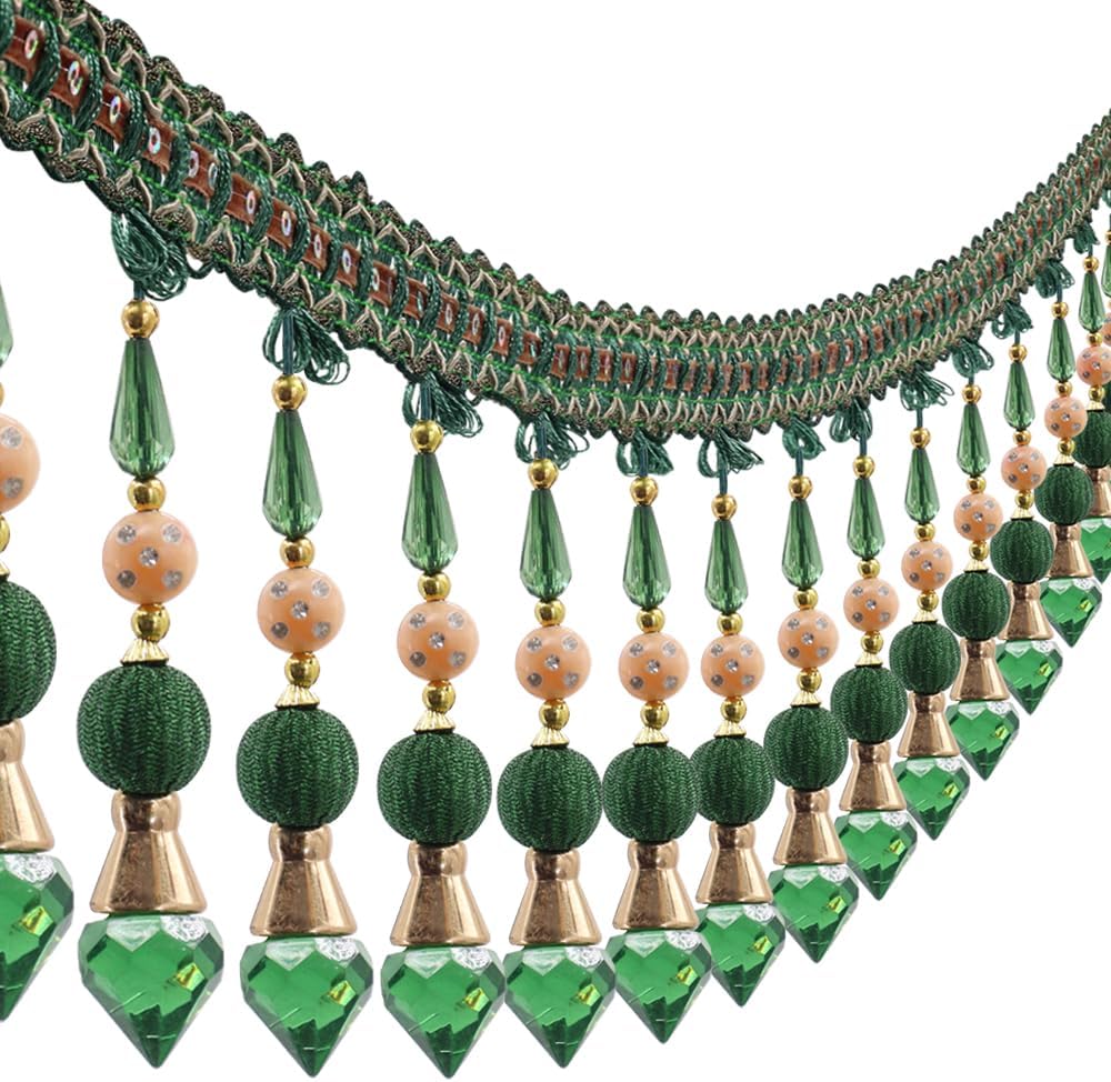 3yards Beading Fringe Trimming Long Beads Tassel Curtain Trim Ribbon Trim for Cover Edge Decorative (green) - Crafty Corner
