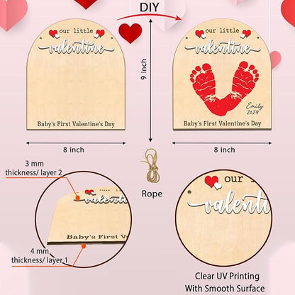 DIY Baby's First Valentine's Day Footprint Signs, Baby First Valentine's Day Gifts for Babies, Toddle Valentine Crafts, Memory Keepsake Baby Milestone Announcement Props (Our Little Valentine)