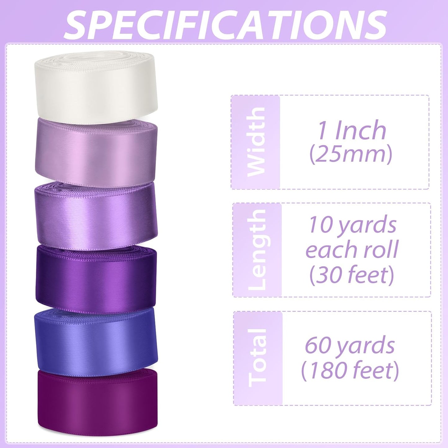 1 Inch Purple Satin Ribbons for Crafts, 6 Rolls Single-Faced Purple Assorted Ribbons for Gift Wrapping Flower Bouquet Wedding Invitations Bridal Shower Hair Bows Garland Party Decor - Crafty Corner