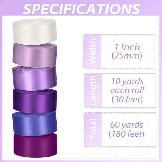 1 Inch Purple Satin Ribbons for Crafts, 6 Rolls Single-Faced Purple Assorted Ribbons for Gift Wrapping Flower Bouquet Wedding Invitations Bridal Shower Hair Bows Garland Party Decor - Crafty Corner