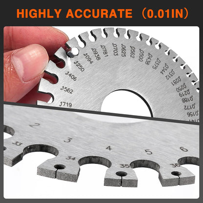 ZeeDix Wire Gauge Measuring Tool (2 Pcs) - Round Dual Sided Metal Sheet Gage & Metal Sheet Thickness Gauge, Stainless Sheet Wire Size Chart & Welding Measurement Tool
