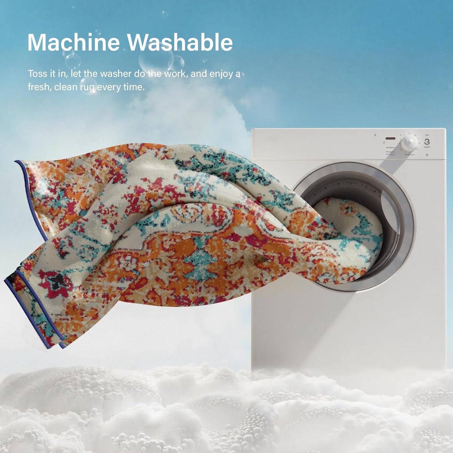 Lahome Orange 6x9 Area Rugs Boho Washable Area Rug for Bedroom,Large Area Rugs for Living Room Dining Room,Bohemian Vintage Non Slip Low Pile Indoor Accent Carpet for Home Office(6x9ft,Orange)