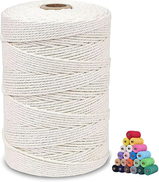 Macrame Cotton Cord 3mm x 329Yards, Natural Color Macrame Rope, Perfect Macrame Supplies Cotton Cord for Macrame Plant Hangers DIY Crafts (Natural Color, 3mm*329Yards)