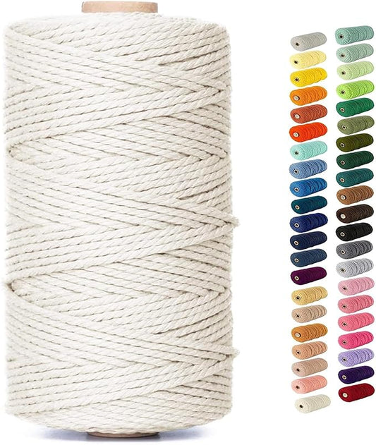 Natural Macrame Cord Colored Macrame Cord 2mm/3mm/4mm/5mm/6mm Macrame Cotton Cord, Twisted Macrame Yarn, Soft Craft Cord Macrame Rope Macrame Supplies(3mm*109Yards,Natural Color)