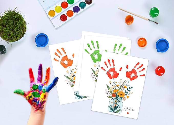 Handprint Kit for Mother's Day & Birthday Gifts, 10 Bulk Personalized Floral Greeting Cards, 8.5x11 Inch DIY Keepsake Art for Mom, New Moms, Grandmas (Mothers Day Crafts & Birthday Celebration Ideas)