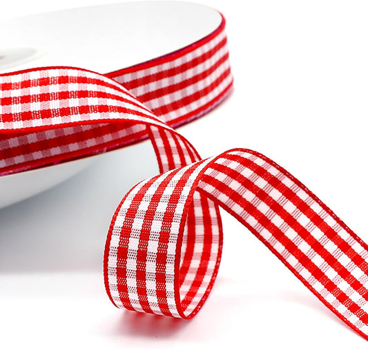Classic Gingham Checkered Ribbon, Assorted Colors Premium Polyster Plaid Checkered Craft Ribbon for Gift Wrapping, DIY Projects, Hair Bows,Scrapbooking & Party Decor (Red, 3/8x50Yd) - Crafty Corner
