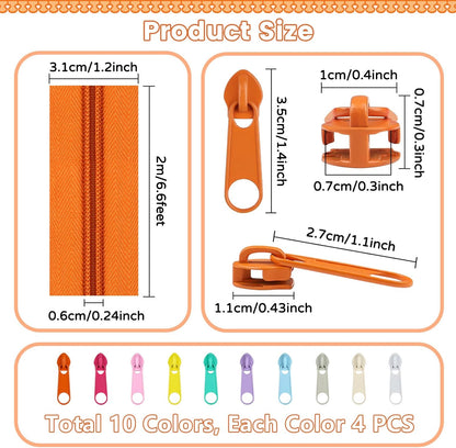 DOITEM 22.2 Yards/ 20 m 10 Pieces Assorted Colors #5 Nylon Coil Zippers, Sewing Zippers Endless Zips with 40 Pieces Zipper Sliders Zip Heads for Sewing Tailor Craft Supplies