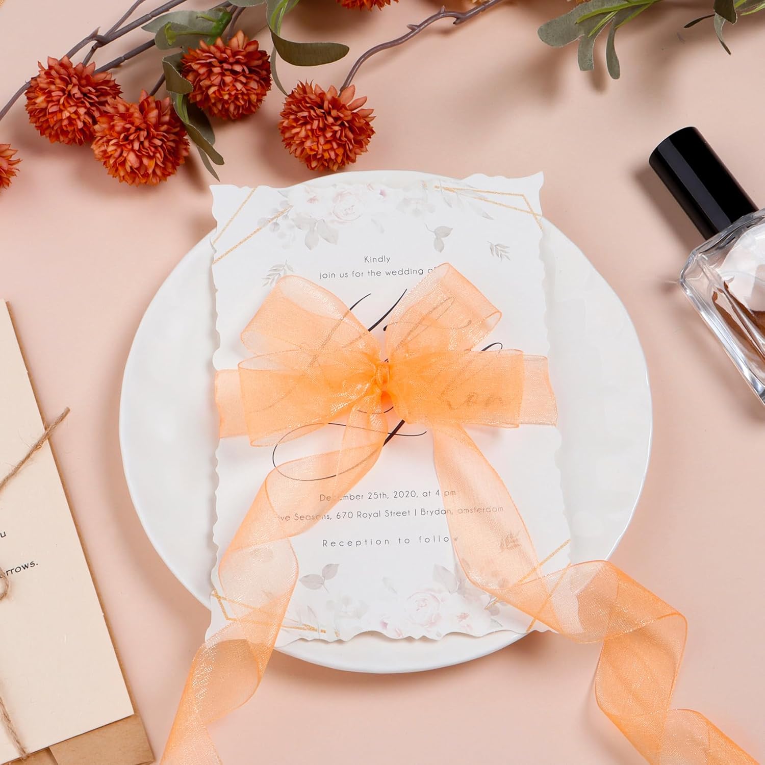 Ribbon for Gift Wrapping 3/4 inch Orange Sheer Organza Ribbon for Flower Bouquet Tulle Thin Chiffon Ribbons for Wedding Invitations Christmas Halloween Presents Decorations Crafts 50 Yards - Crafty Corner