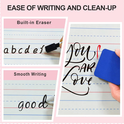 Set of 24 Dry Erase Boards, Double Sided Small Whiteboards with Lines for Kids, Students, Teacher & Classroom Pack, 9"x12" Mini Individual White Boards Lined for Writing with 24 Makers, 24 Erasers