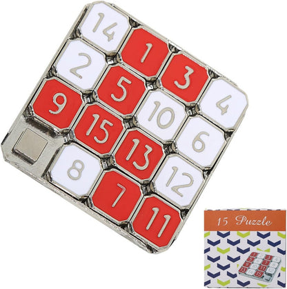 Metal Number Slide 15 Puzzle Red and White Number Sliding Puzzle Educational Learning Games Brain Teaser