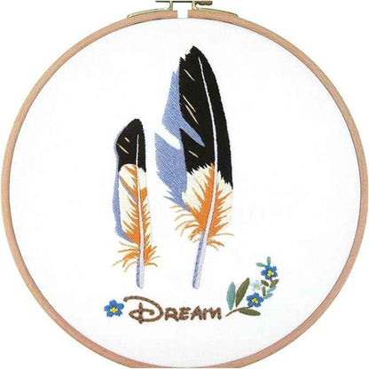 Act Iron Embroidery Starter Kit Stamped with Pattern Feather Dream with Base and Hoops Cloth Color Threads DIY Cross Stitch Needlework Home Decor Crafts for Adults
