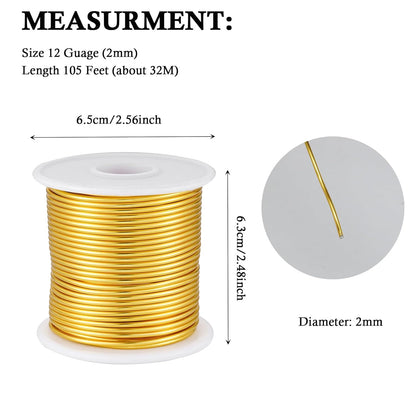 12 Gauge Gold Aluminum Craft Wire (105FT) - Anodized for Jewelry Making, Beading Floral, Plant Gardening, Sculpting & Modeling Craft Wire (Gold #14, 2mm) - Crafty Corner