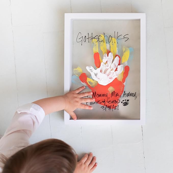 Pearhead Clear Family Handprint Frame, Gift for Moms from Kids, DIY Art Print Keepsake, Wall Home Decor, Gift for New and Expecting Parents, 4 Paint Colors Included
