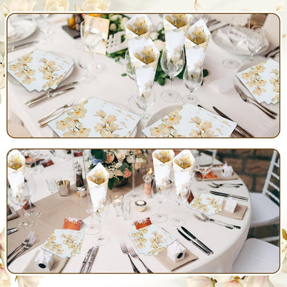 60 Pcs White Magnolia Floral Cocktail Paper Napkins 6.5 x 6.5 Inches Disposable Paper Napkins Dessert Beverage Tissue for Decoupage Luncheon Tissue for Theme Party Wedding Birthday Party