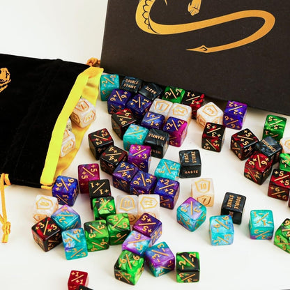 Color MTG Counter Dice Set Keyword Shield Life Counters with Dice Storage Bag for MTG TGG Table Games (72 Pcs)