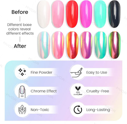 Ownest 4 Pcs Neon Chrome Nail Powder, Unicorn Chrome Nails Glitter Pigment, Aurora Iridescent Powder Pigment for Nails, Opal Pearl Mica Powders, Chameleon Pearl Manicure Pigment