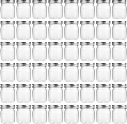 novelinks 8 oz Clear Plastic Jars with Screw-On Lids - BPA-Free Refillable Storage Containers for Slime, Spices, Crafts, Kitchen & Home Organization (48 Pack,Silver)