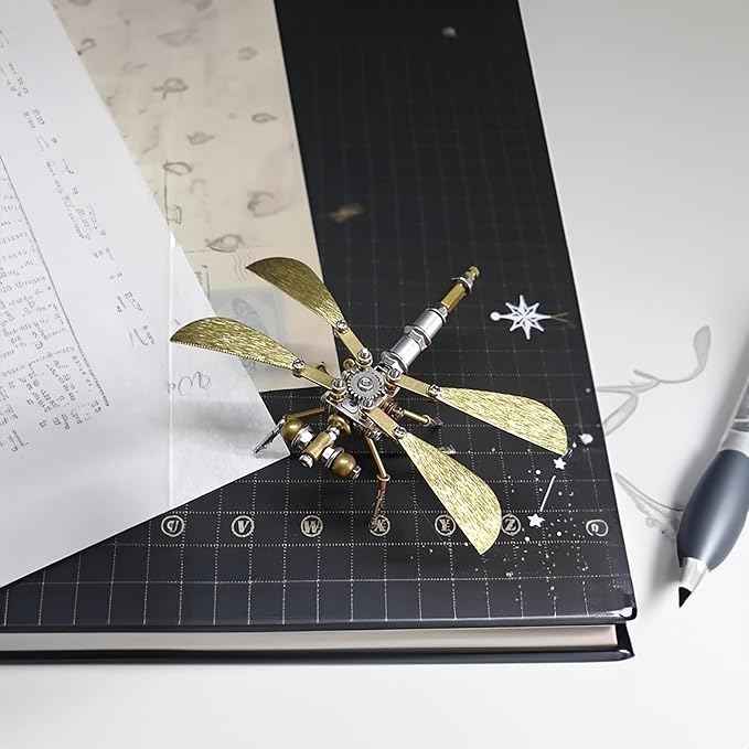 Steampunk Metal Insect Bug Sculpture 3D Creative Mechanical Insect Kit Puzzle Dragonfly Model Engineering Puzzle for Christmas Ornaments(Ujinensis Dragonfly)