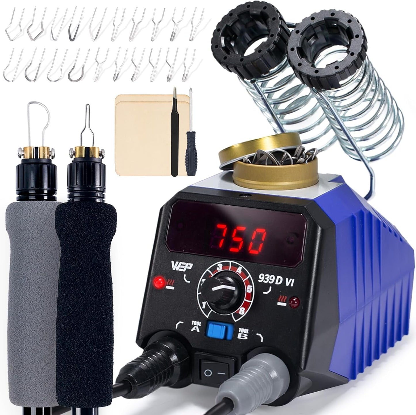 WEP 939D-VI Dual Pen Wood Burning Kit 250-750℃/482-1382℉ A/B Toggle Wood Burning Tool with 2 Detachable Pens, 20 Wood burner Tips, Dual-Barrel Holder. Suitable for Pyrography, Leather Burning Kit - Crafty Corner
