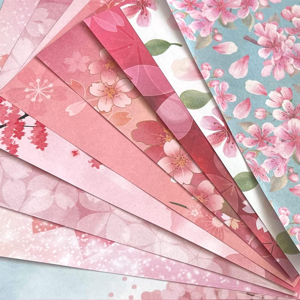 Origami 6x6 Paper Kit 50 Sheets 12 Vivid Colors Double Sided Printed Traditional Patterns Square for Arts Crafts Projects, Japanese Sakuras Flowers Chiyo - Crafty Corner