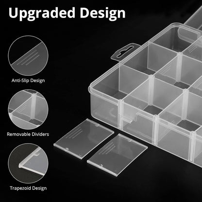 18 Grids Plastic Organizer Box with Dividers, Clear Compartment Container Storage for Washi Tapes Beads Crafts Jewelry Fishing Tackles, Size10.8 x 7.7 x 1.7 in